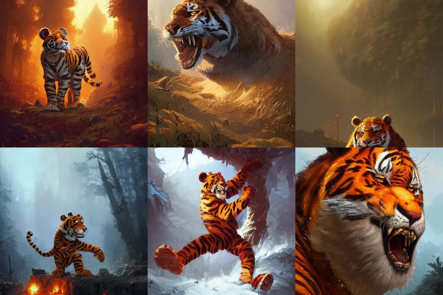 Prompt: tony the tiger, very detailed featured in artstation, concept art by Greg Rutkowski, WLOP, Dan Mumford, Christophe Vacher