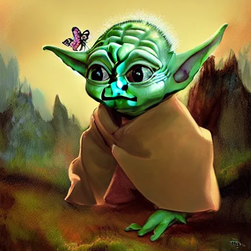 'baby Yoda' Reaching For A Pretty Butterfly, A Rocky 