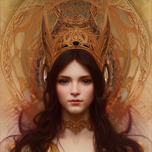 Image similar to portrait of etheral goddess, intricate, elegant, highly detailed, digital painting, artstation, concept art, smooth, sharp focus, illustration, art by artgerm and greg rutkowski and alphonse mucha and william - adolphe bouguereau and stephanie law