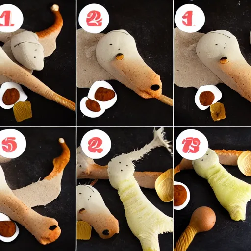 Image similar to making of an edible giraffe in 4 steps, from the beautiful'how to make food art step by step collection ', dslr