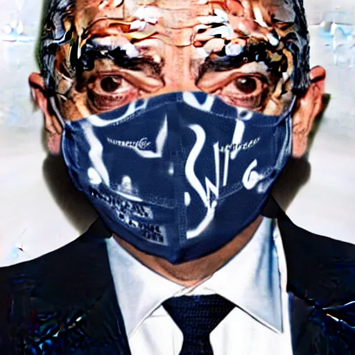 Prompt: rowan atkinson with kn 9 5 face mask