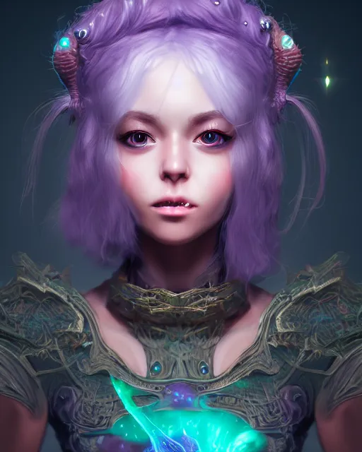 Image similar to ultradetailed rpg character portrait of a cute nebulapunk witch, digital art,, intricate, sharp focus, trending on artstation hq, deviantart, volumetric lighting, unreal engine, octane render