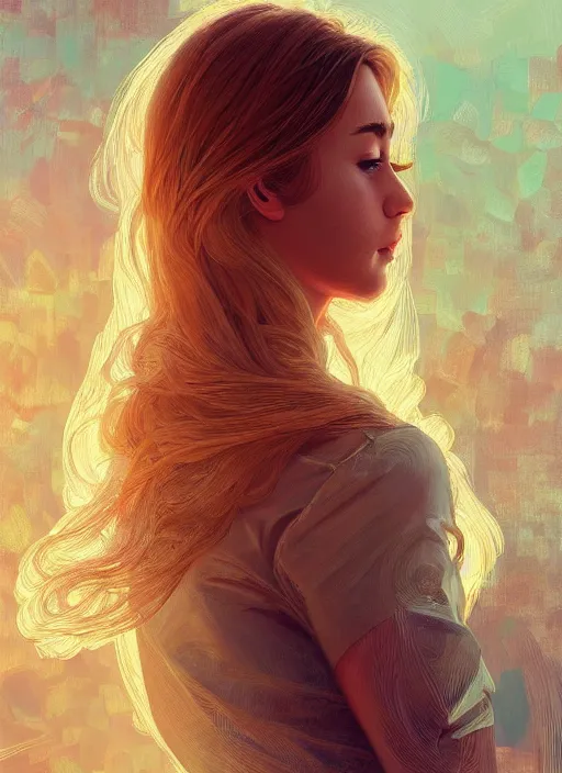 Image similar to handsome young women with shoulder length blonde hair, half body shot, path traced, highly detailed, high quality, digital painting, alena aenami, lilia alvarado, shinji aramaki, karol bak, alphonse mucha, tom bagshaw