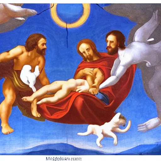 Prompt: michelangelos the creation of adam with cats