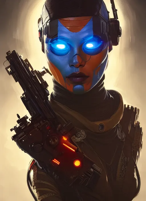 Image similar to portrait of apex legends deadshot, intricate, elegant, glowing lights, highly detailed, digital painting, artstation, glamor pose, concept art, smooth, sharp focus, illustration, art by artgerm and greg rutkowski, artey freytag