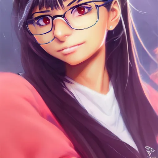 Image similar to anime portrait of Mia Khalifa as an anime girl by Stanley Artgerm Lau, WLOP, Rossdraws, James Jean, Andrei Riabovitchev, Marc Simonetti, and Sakimichan, trending on artstation