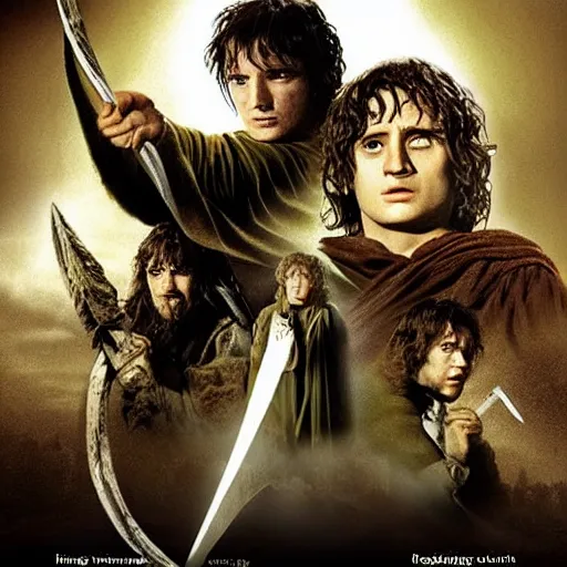 Prompt: lord of the rings, in style of the army of darkness poster