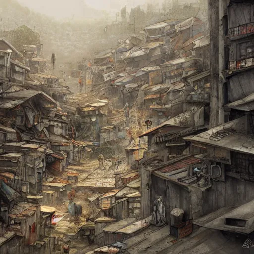 Prompt: favela slums, scifi, a detailed matte painting by anton pieck, deviantart contest winner, concept art, official art, matte drawing