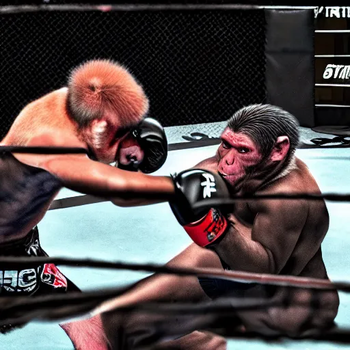 Image similar to a monkey in an mma fight, hyper realistic