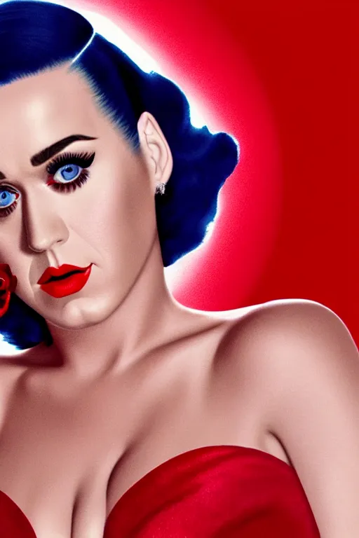 Image similar to katy perry in a red dress, realistic portrait, symmetrical, highly detailed, smooth, sharp focus, movie screencap, 4 k photography