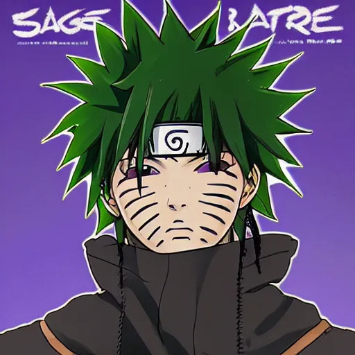 Image similar to sage naruto with random green and black japanese colors as scarlxrd album cover