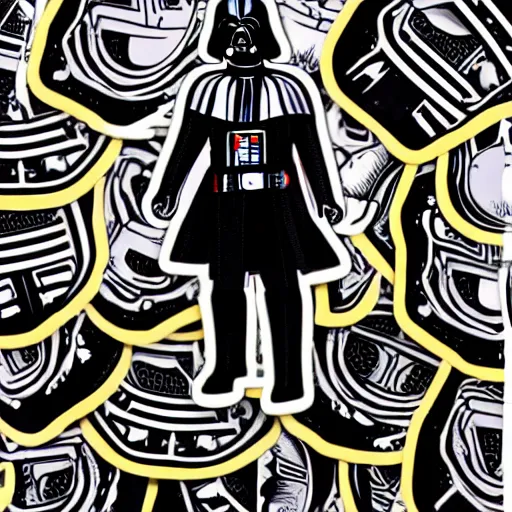 Image similar to a sticker illustration of darth vader with abs