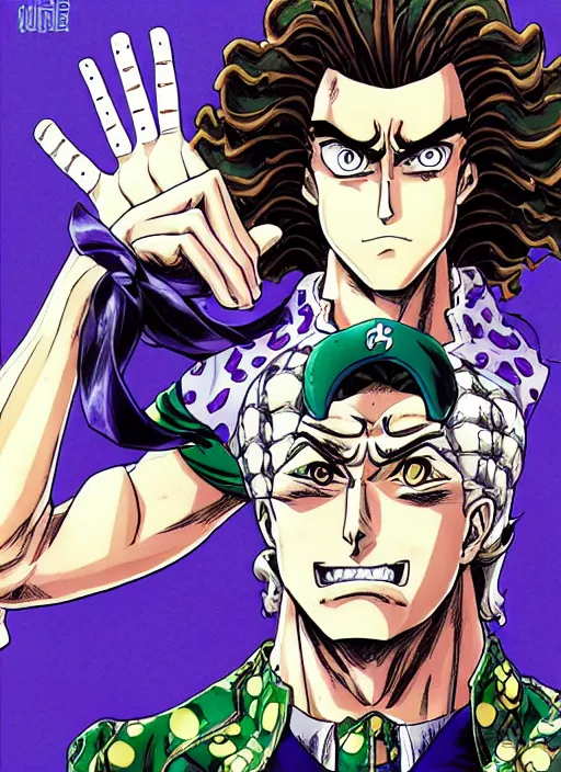 Prompt: JoJo's Bizarre Adventure Stand User Weird Al Yankovic, detailed manga illustration by Hirohiko Araki