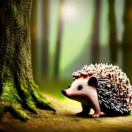 Image similar to full length beautiful hedgehog - girl, forest style studio shot, professional photographer, many details, super realistic, high quality, 8 k