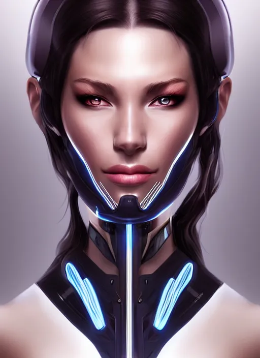 Image similar to portrait of a cyborg woman by Artgerm, (((((face turns left))))) (((face turns right))), eyes closed , biomechanical, hyper detailled, trending on artstation