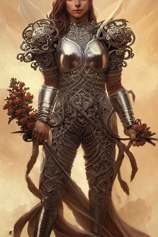 Image similar to Muscular and powerful medieval knight portrait, art nouveau, fantasy, intricate flower designs, elegant, highly detailed, sharp focus, art by Artgerm and Greg Rutkowski