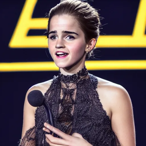 Prompt: photo of a pineapple that looks like emma watson on stage in front of an audience, highly detailed, extremely high quality, hd, 4 k, 8 k, professional photographer, 4 0 mp, lifelike, top - rated, award winning, realistic, detailed lighting, detailed shadows, sharp, no blur, edited, corrected, trending