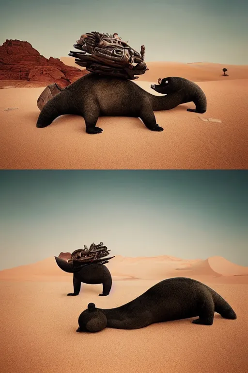 Image similar to 🐼 as 🦕 as 👽 as 🐳, desert photography by shunji dodo and greg rutkowski and edgar maxence