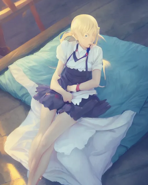 Image similar to a girl cosplaying as sleepytime tea, adorable outfit, full shot, atmospheric lighting, perfectly shaded body, detailed face, by makoto shinkai, stanley artgerm lau, wlop, rossdraws