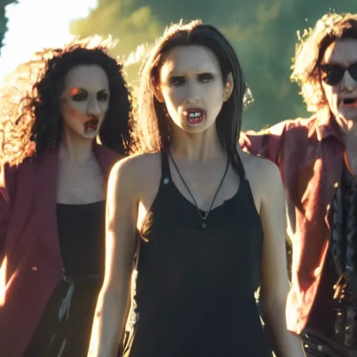 Prompt: <movie still mid-gesture attention-grabbing hd dslr>vampires in the sun show how cool they look</movie>