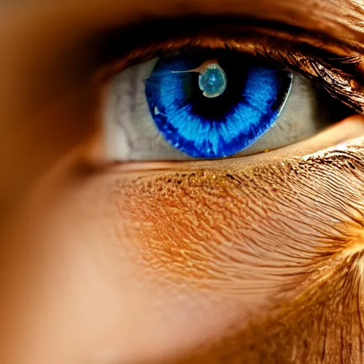 Prompt: A close up shot of eye, blue iris realistic 4k athmospheric ultra HD