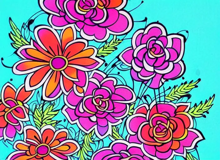 Prompt: beautiful flowers, graffiti stencil illustration, intricate detail, vivid pastel colors, clean lines
