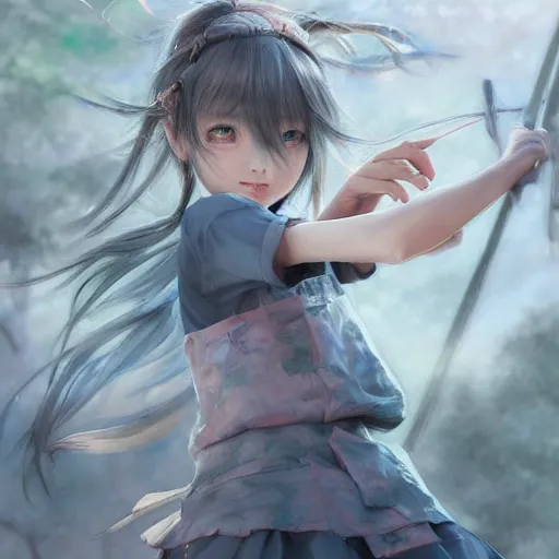 Image similar to dynamic composition, motion, ultra-detailed, amazing details, colorful and grayish palette, HD semirealistic anime CG concept art digital painting, watercolor oil painting of a Japanese schoolgirl, by a Chinese artist at ArtStation, by Huang Guangjian, Fenghua Zhong, Ruan Jia, Xin Jin and Wei Chang. Realistic artwork of a Chinese videogame, gradients, gentle an harmonic grayish colors.