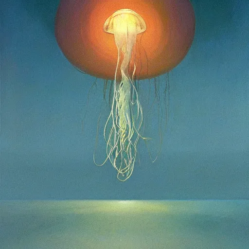 Image similar to portrait painting of jellyfish moon star, science fiction, Edward Hopper and James Gilleard, Zzislaw Beksinski, highly detailed