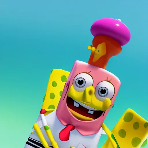 Image similar to christina hendricks as spongebob squarepants characters, 3 d render, blender,