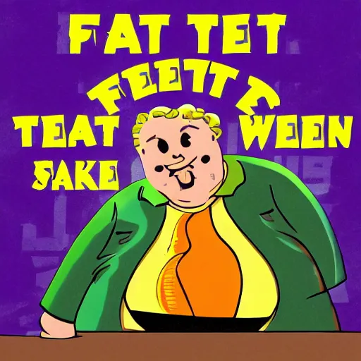 Image similar to fat man we respect you a lot fat man, snake oil CMO purple green color scheme