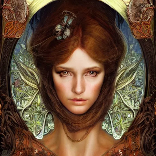 Prompt: realistic detailed face portrait of heaven by emilia dziubak, will terry, greg olsen, chris mars, ann long, and mark brooks, fairytale, female, feminine, art nouveau, illustration, character concept design, storybook layout, story board format