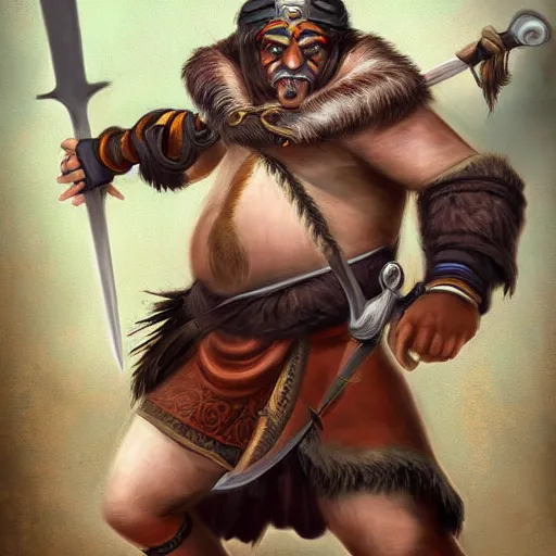Image similar to A Tauren warrior wielding a two handed sword, digital painting, detailed, realism