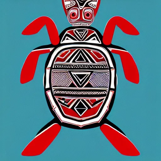 Image similar to turtle. pacific northwest coast, haida gwaii, formline, native art, tribal art, haida, clean, black, white, red, teal