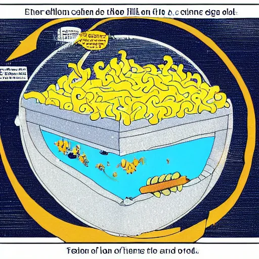 Image similar to On the flat earth, the oceans are prevented from falling off the edge by a giant wall made of macaroni and cheese. Photograph.