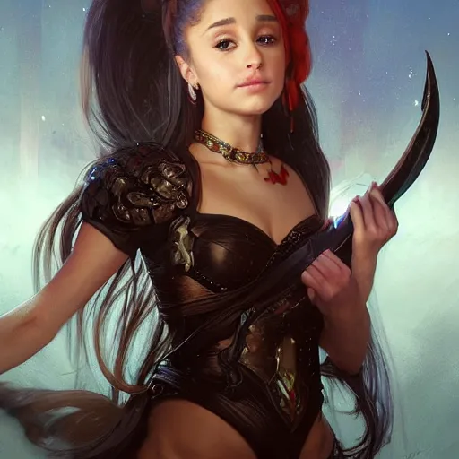 Prompt: Ariana Grande loves her pitchfork, D&D, fantasy, intricate, cinematic lighting, highly detailed, digital painting, artstation, concept art, smooth, sharp focus, illustration, art by Artgerm and Greg Rutkowski and Alphonse Mucha