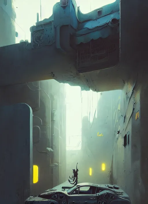 Image similar to highly detailed exteme maximalist matte painting, 3 d calligraphy graffiti tag light eroding grey walls, by atey ghailan, by greg rutkowski, by greg tocchini, by james gilleard, by joe fenton, by kaethe butcher, yellow, brown, black and cyan mystical color scheme, grunge aesthetic, octane render