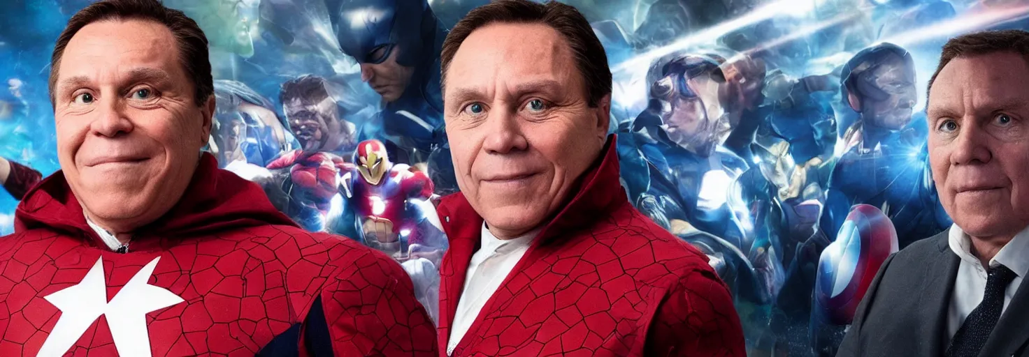 Prompt: Francois Legault as a Marvel super hero in a cinematic universe