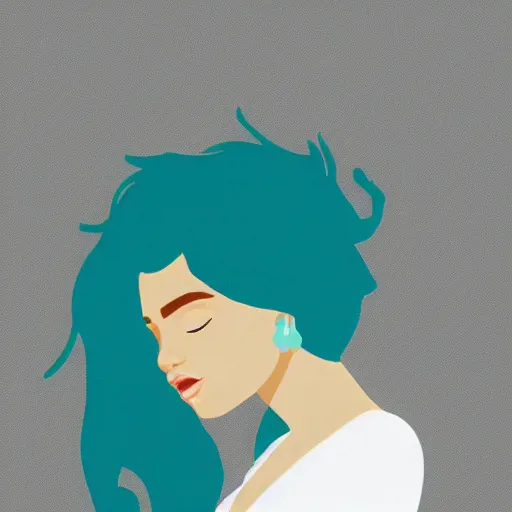 Prompt: a portrait of a girl with turquoise hair, made of many colorful flat color minimal shapes and curves, modern graphic design, white background, artsy, graphic design profile picture