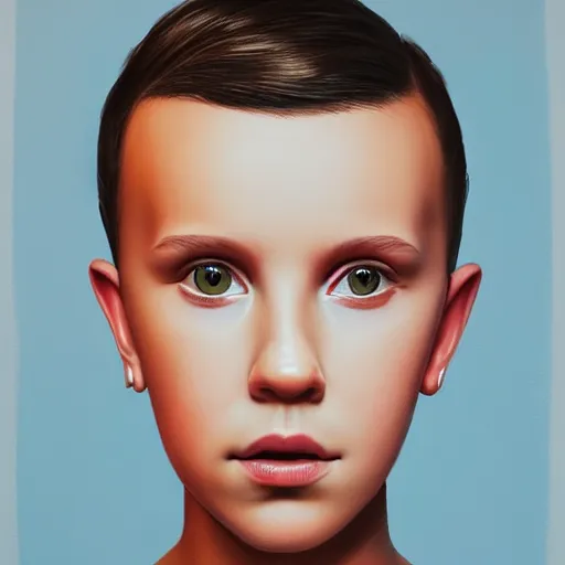Prompt: millie bobby brown beautiful portrait of bust, medium shot, shallow depth of field, anamorphic lens, professional photography, highly detailed, photorealistic painting