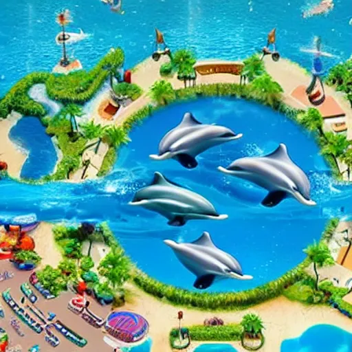 Image similar to Extremely cute!!! dolphin city, designed by dolphins, ran by dolphins