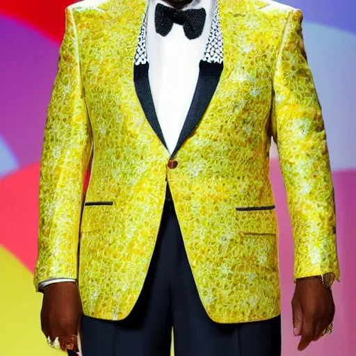 Image similar to Steve Harvey with a Rainbow Fish scale suit on