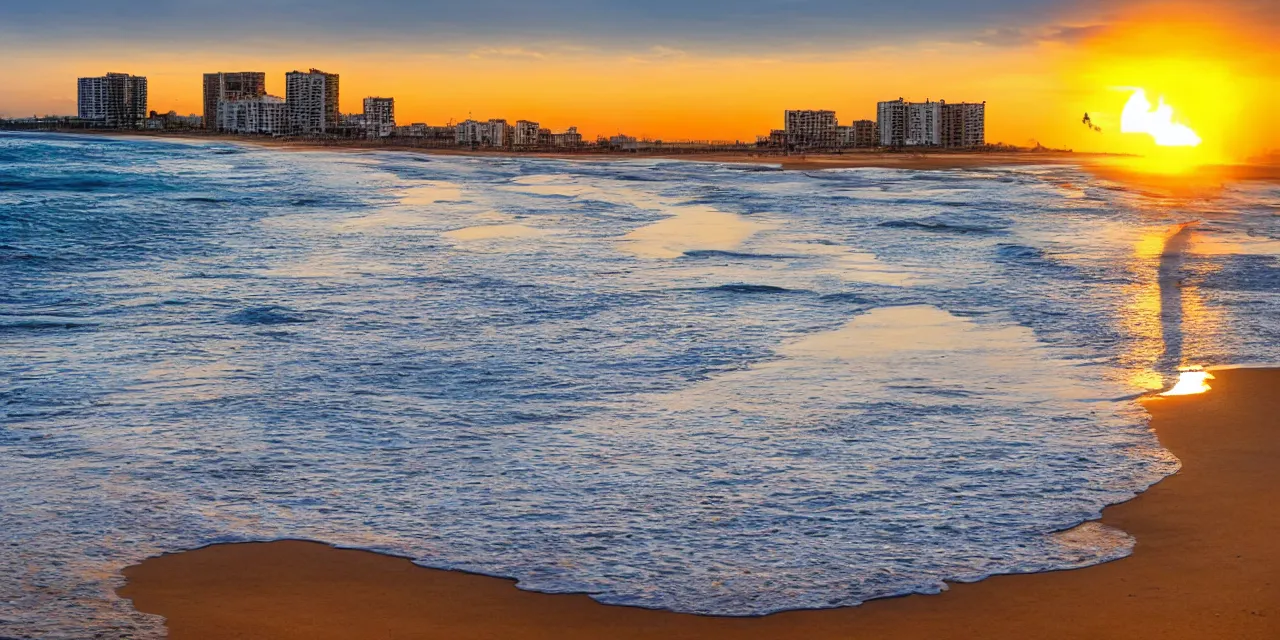 Prompt: sunset view beach of Valencia,