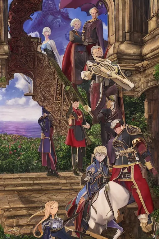 Prompt: an airbrush painting of an elaborate hidden object scene in fire emblem : three houses ( 2 0 1 9 ) by destiny womack, gregoire boonzaier, harrison fisher, richard dadd