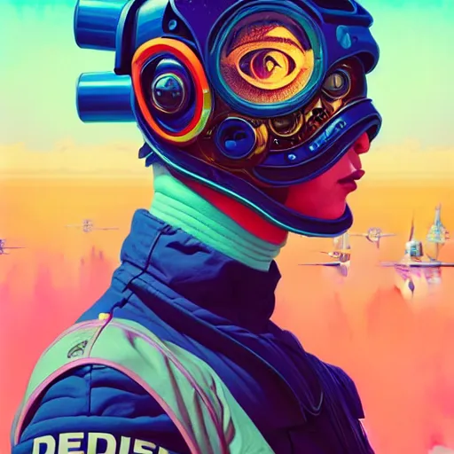 Image similar to high quality high detail portrait of a diesel punk in an alien world, tristan eaton, victo ngai, artgerm, rhads, ross draws, hyperrealism, intricate detailed, alphonse mucha, 8 k, sci - fi, pastel colors, artstation,