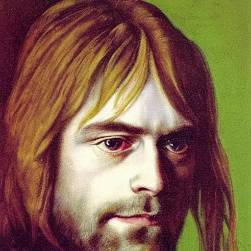 Image similar to Portrait of Kurt Cobain, oil painting by albrecht durer