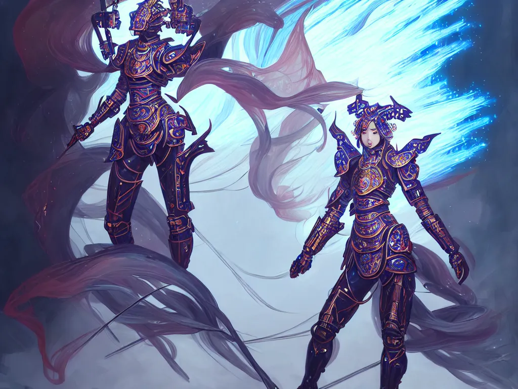 Prompt: full body portrait hero action pose of futuristic female knights of zodiac, abstract chinese dragon concept art, at future neon tokyo light temple, ssci - fi and fantasy, intricate and very very beautiful and elegant, highly detailed, digital painting, artstation, sharp focus, illustration, art by tan zi and ayanamikodon and alphonse mucha and wlop