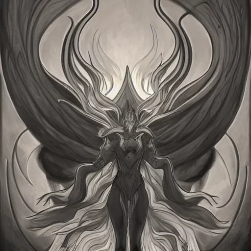 Prompt: full body grayscale drawing by Anato Finnstark of wingless balrog in heroic pose, swirling flames, alphonse mucha,