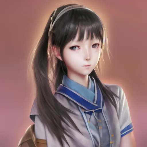 Image similar to ultra-detailed, HD semirealistic anime CG concept art digital painting of a Japanese schoolgirl, by a Chinese artist at ArtStation, by Huang Guangjian, Fenghua Zhong, Ruan Jia, Xin Jin and Wei Chang. Realistic artwork of a Chinese videogame, gentle an harmonic colors.