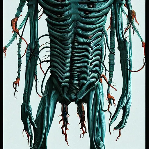 Image similar to a hyper detailed filmic realistic atmospheric full body backlit photograph of the alien organism creature with multiple human limbs and grotesque distorted human face mutating from The Thing 1982 in the style of John Carpenter horror movie