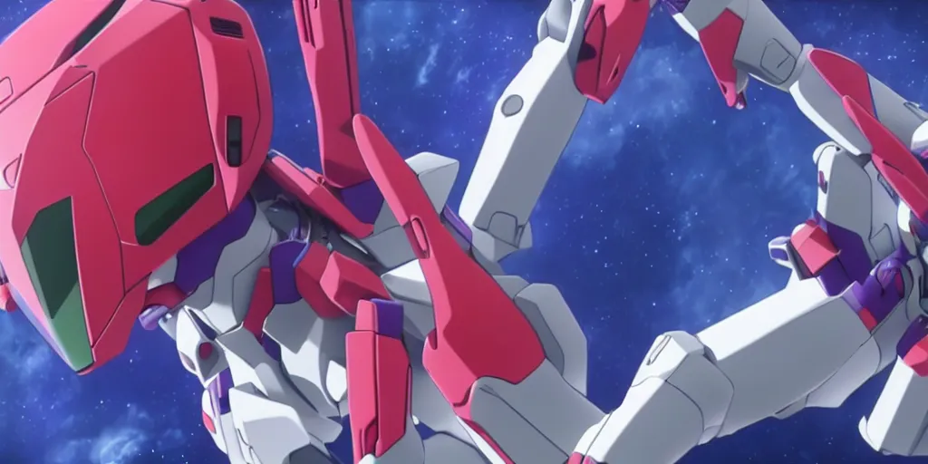 Prompt: two eva 0 0 from neon genesis evangelion, fighting and floating in space, 8 k, highly detailed